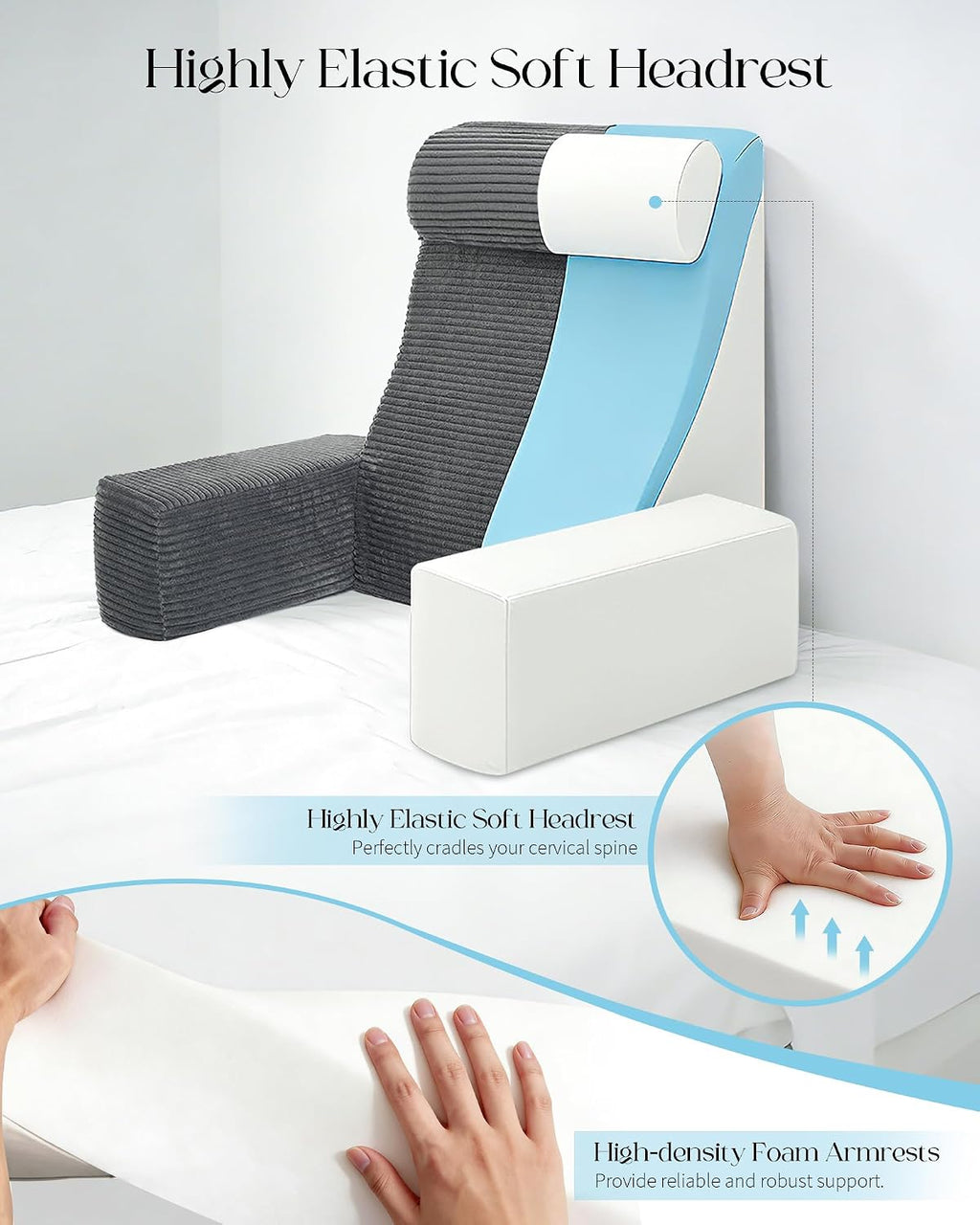 Seniny Reading Pillow for Bed Adult - 22" Back Support Pillow for Sitting Up Rest, Husband Bed Chair and Backrest Pillow with Arms, Lounge…