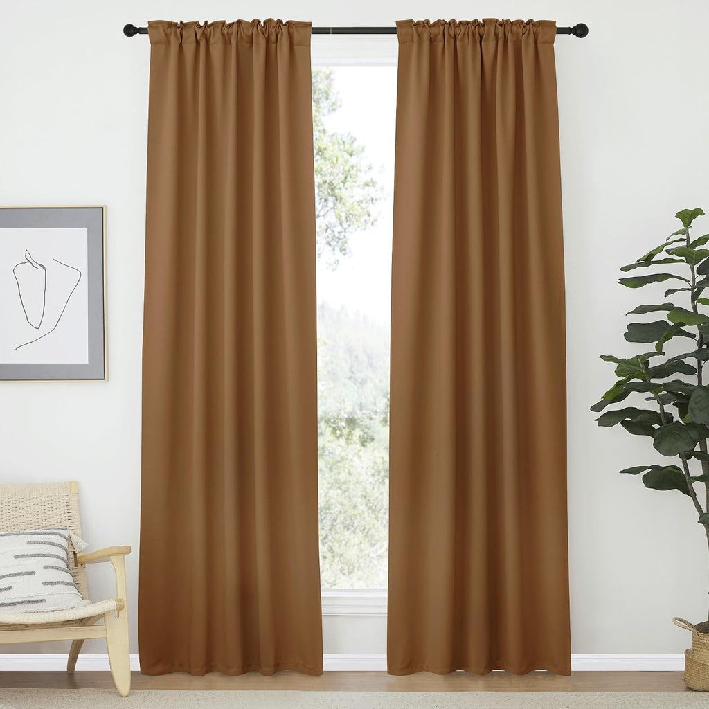 Nicetown Living Room Darkening Curtains - (Gold Brown Color) W42 x L70, Set of 2, Home Decor Room Darkening Thermal Insulated Drapery Panel…