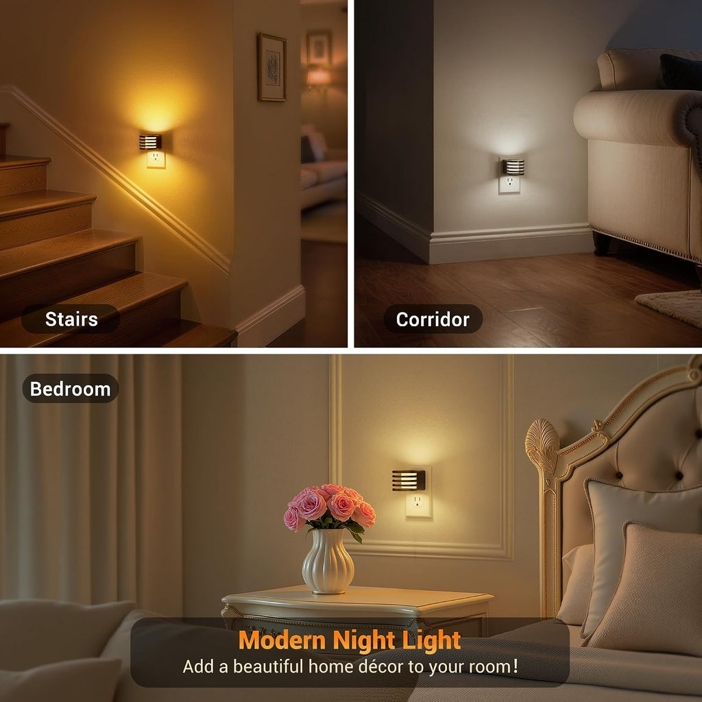 JandCase LED Night Light, Night Lights Plug into Wall with Dusk to Dawn Sensor, 3 Colors Amber/3000K/5000K & 5 Brightness Levels…