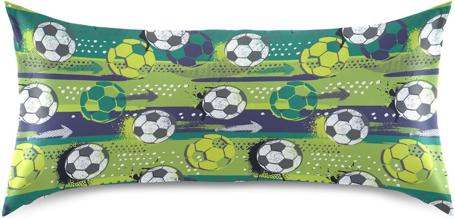 Soccer Ball Pillow Covers Silk Pillowcase for Hair and Skin Soft Breathable Smooth Cooling Satin Pillowcase Standard Size Pillow Case for…