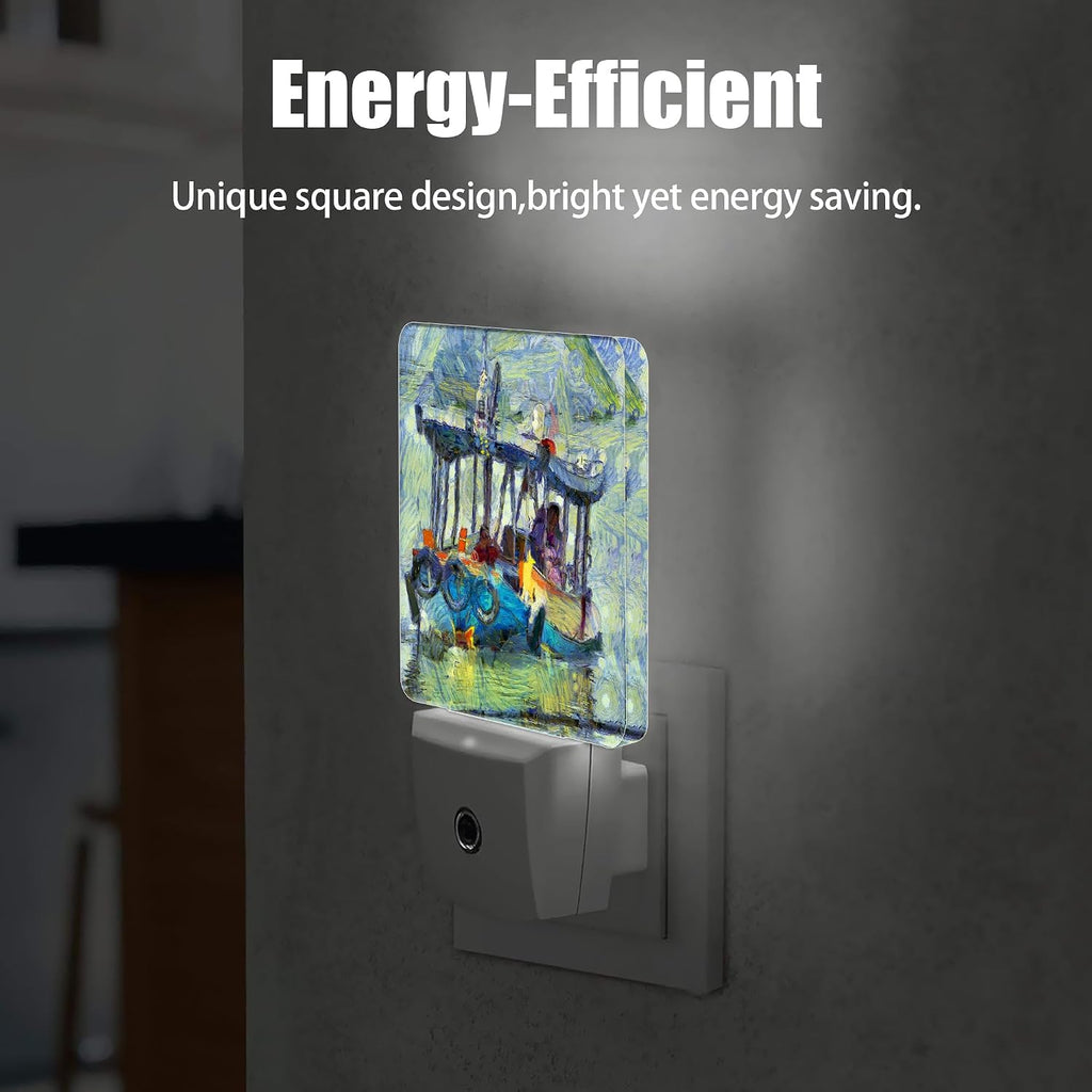 Retro Country Riverside Night Light Plug in Wall Lamp Smart Dusk to Dawn Sensor for Home Decorative, Kids Room Bedroom Bathroom Kitchen…