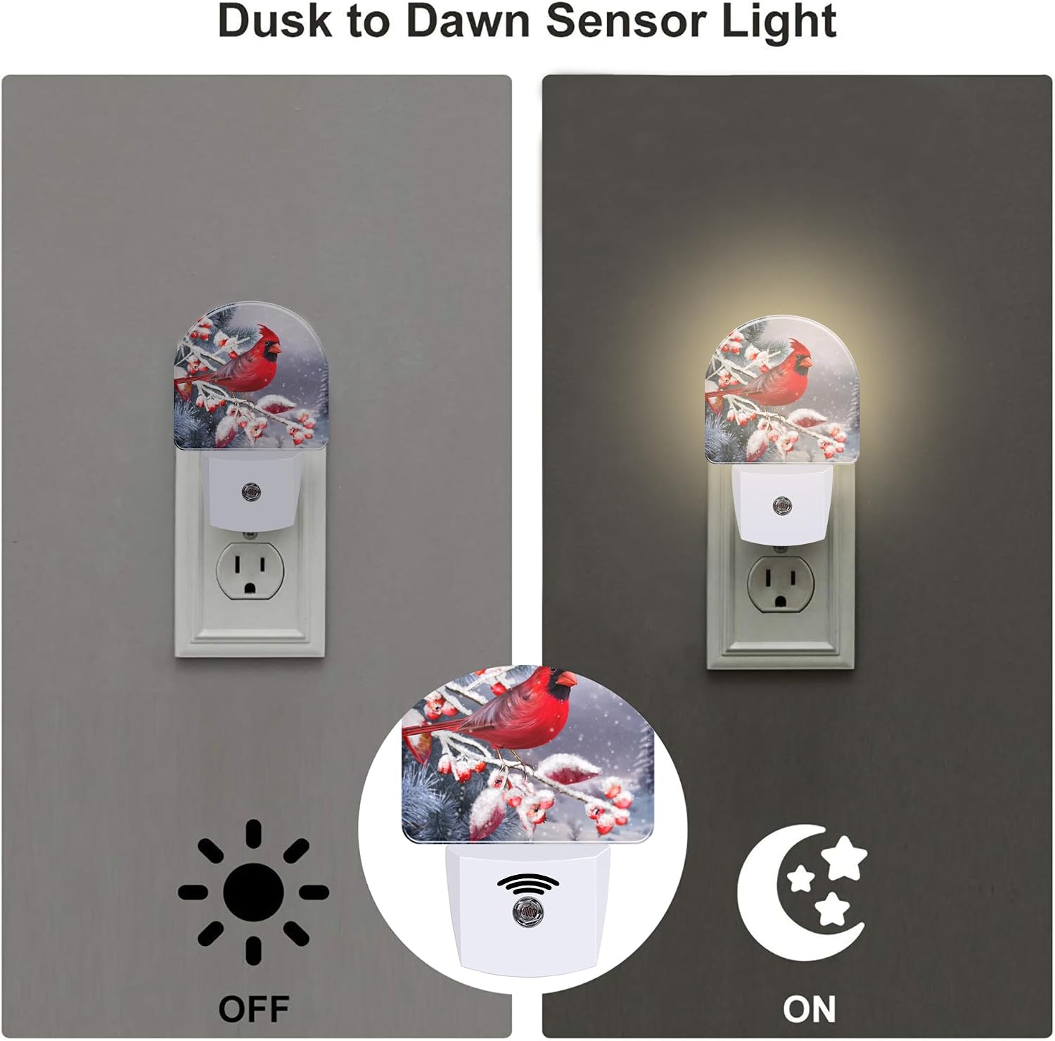 Winter Red Cardinal Bird Night Light for Kids, Christmas Pine Tree Snow Cardinal Night Light Plug in with Dusk to Dawn Sensor,0.5w Energy…