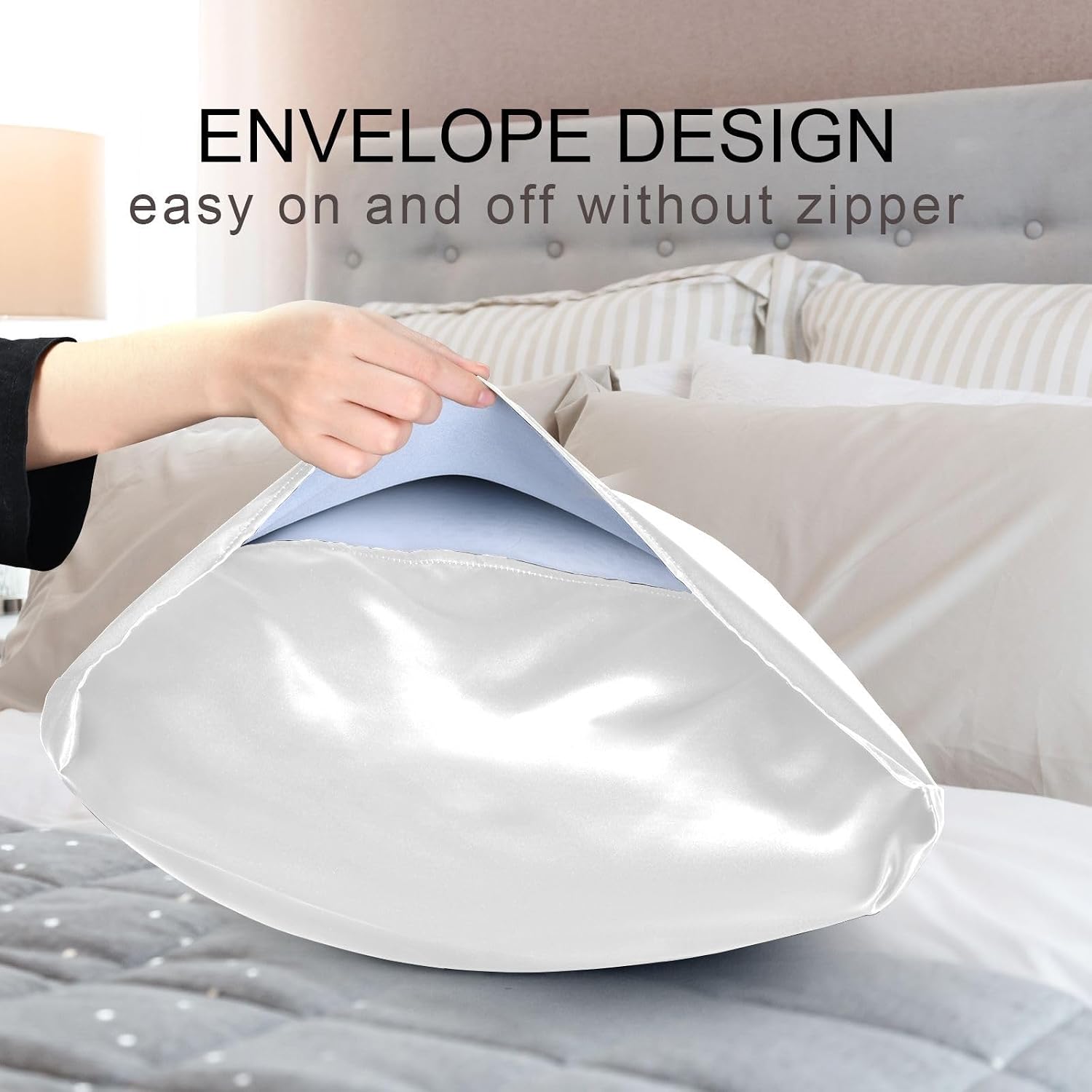White Color Pillow Covers Silk Pillowcase for Hair and Skin Breathable Soft Satin Pillowcase Queen Size Pillow Case for Women Men Bed Hot…