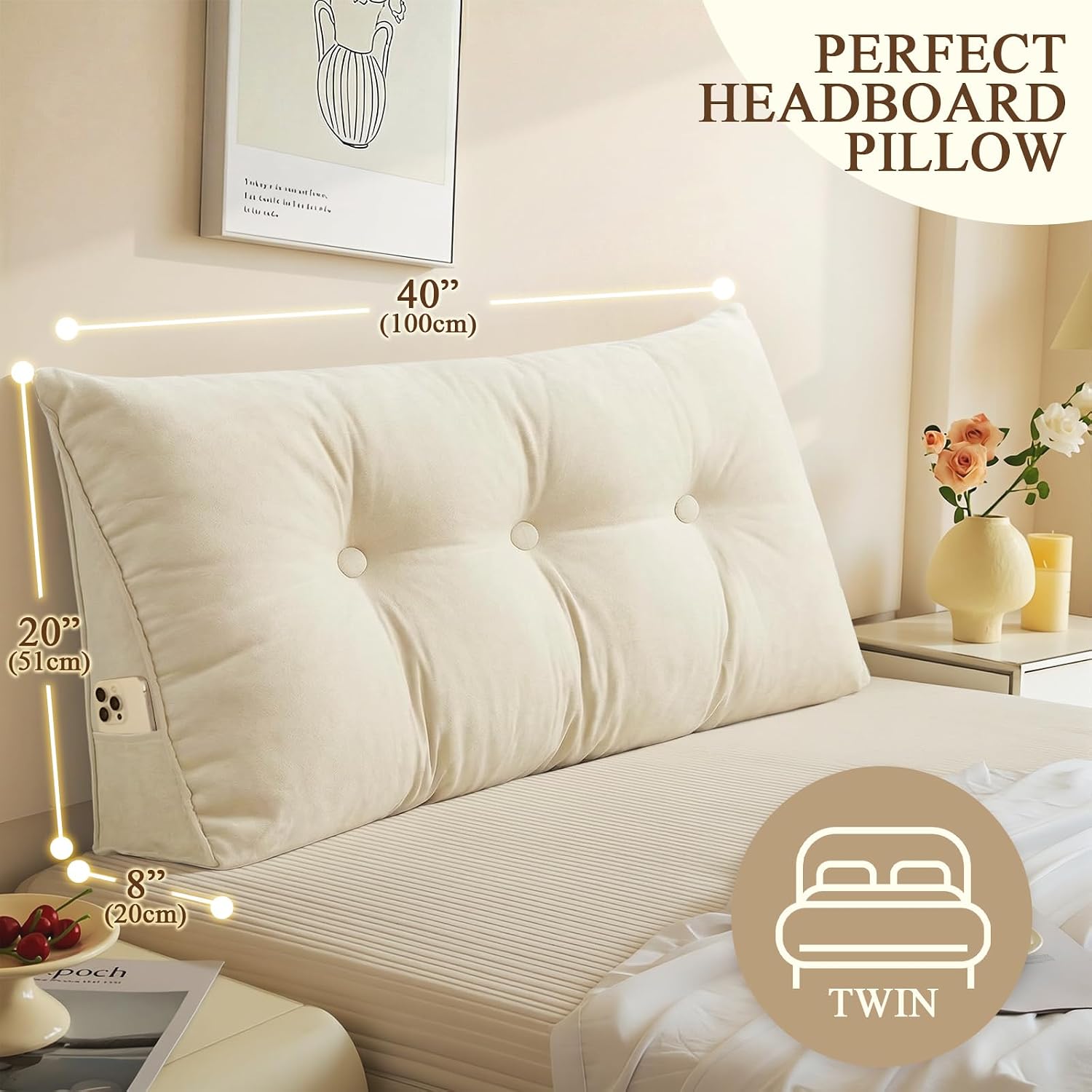 DANGHOOGY Headboard Pillow for Bed, Large Triangular Wedge Headboard Pillow for Reading and Resting, Backrest Positioning Support Pillow…