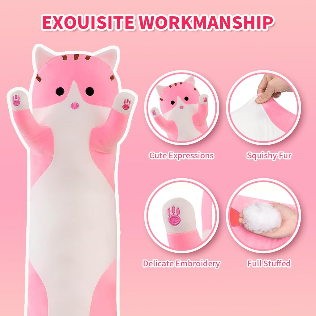 shangman Lovely Plush Cat Doll Cute Cartoon Soft Stuffed Kitten Pillow Long Throw Sleeping Pillow Doll Toy Gift for Kids Girlfriend…