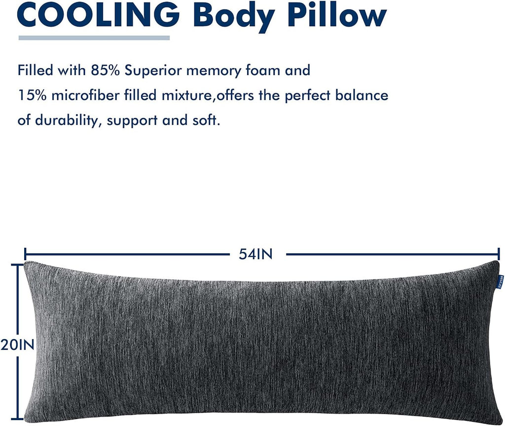 MIULEE Body Pillow for Adults Long Body Pillow for Side Sleeper Memory Foam Cooling Bed Full for Back/Stomach/Side Sleeping 20x54 Inch Black