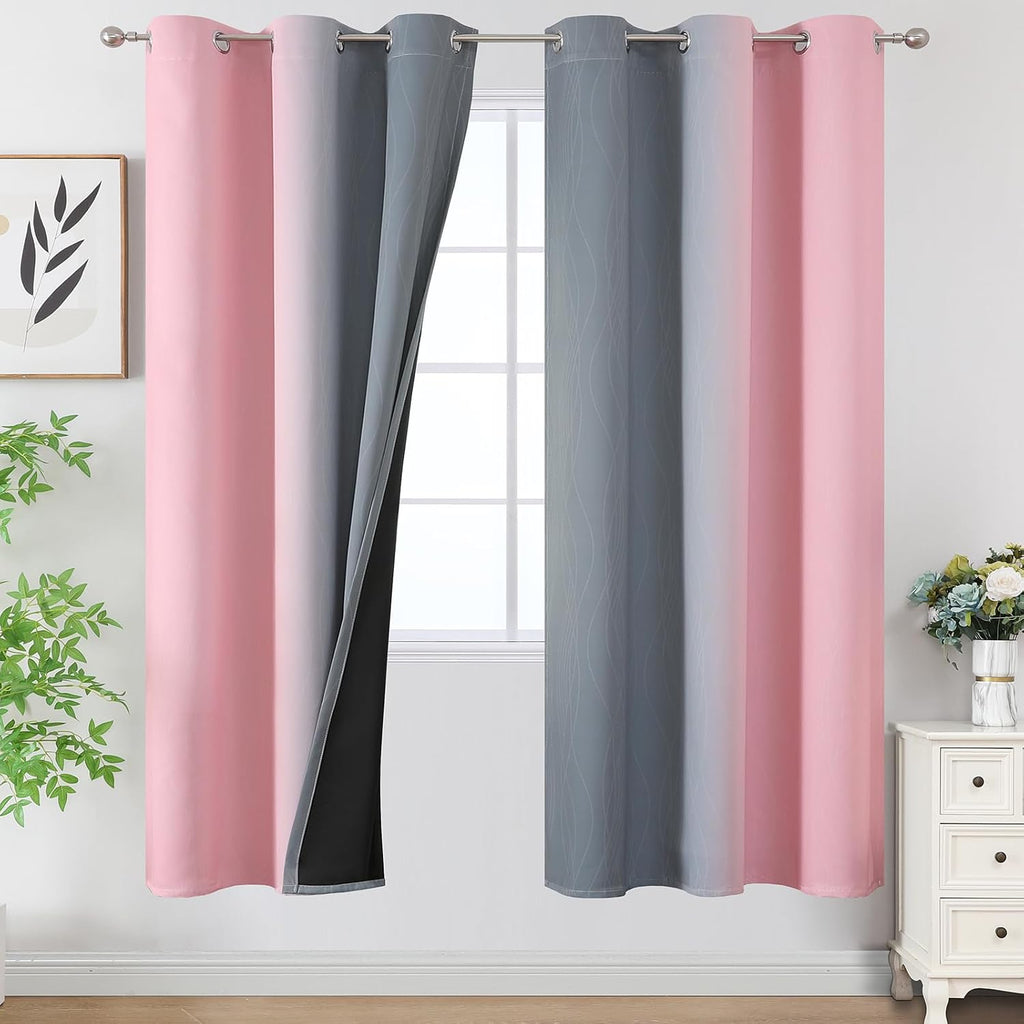 Estelartextiler Estelar Textiler Ombre Grey and Pink Blackout Curtains 72 Inch Length 2 Panels, Full Room Darkening Blackout Curtains for B…