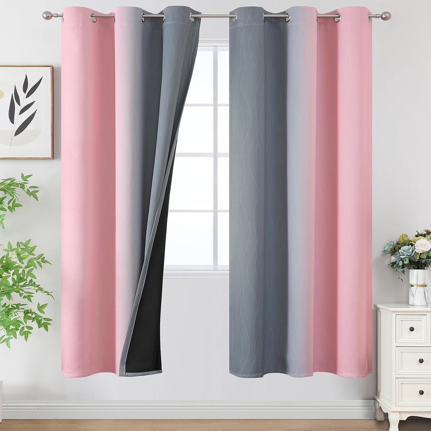 Estelartextiler Estelar Textiler Ombre Grey and Pink Blackout Curtains 72 Inch Length 2 Panels, Full Room Darkening Blackout Curtains for B…