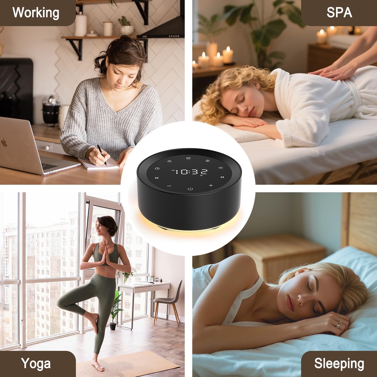 White Noise Machine with Alarm Clock & Night Light for Babies and Adults, 20 Soothing Sounds, Glare-Free Upward Display, Touch Control…