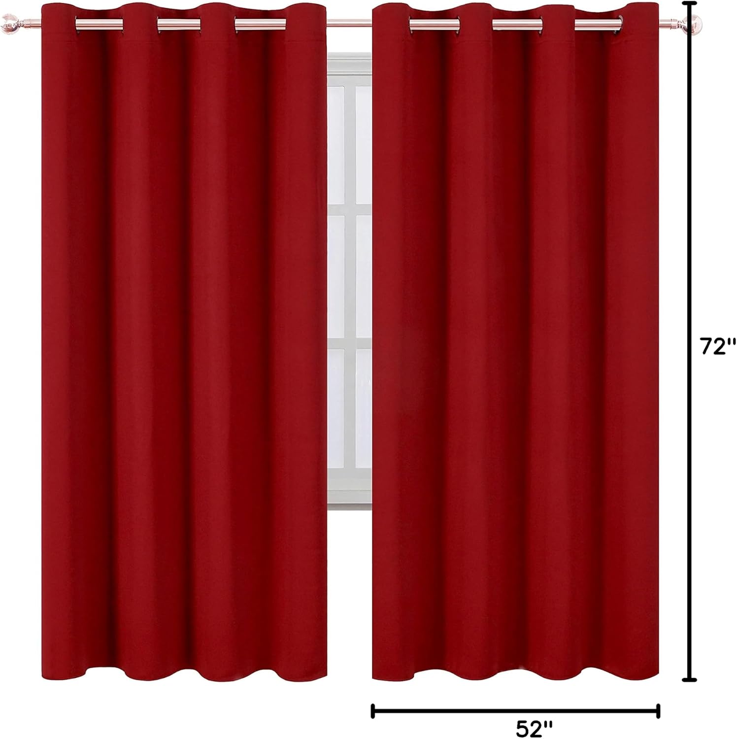 Lemomo Red Thermal Blackout Curtains/52 x 72 Inch/Set of 2 Panels Room Darkening Curtains for Bedroom 72 Inch Red