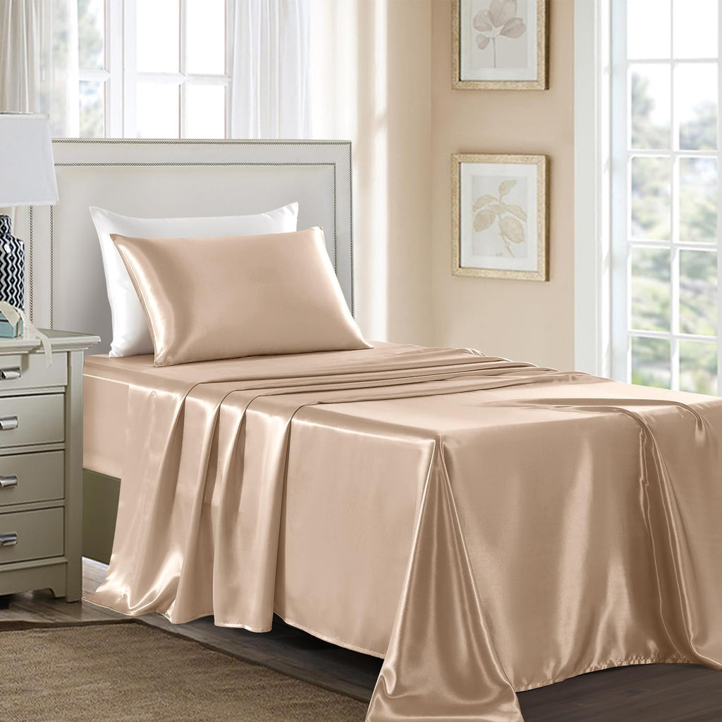 Golal Satin Sheets Twin Size - 3 Pieces Luxury Silky Soft Bed Sheets, Wrinkle-Free Champagne Satin Silk Sheet Set with 1 Deep Pocket Fitted…
