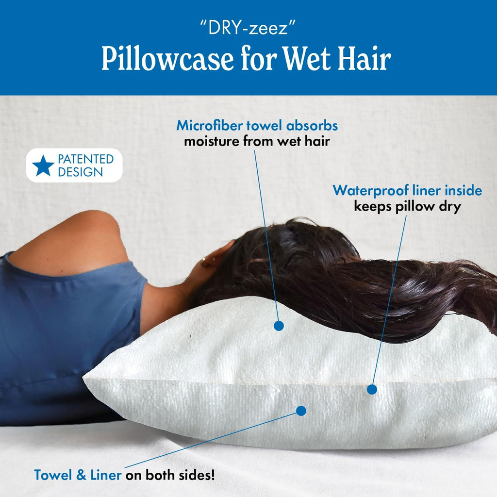 DryZzz Waterproof Pillow Covers | Double Sided Towel Pillowcase for Wet & Dry Hair | Waterproof Pillow Protector Cooling Case 29"x19" White…