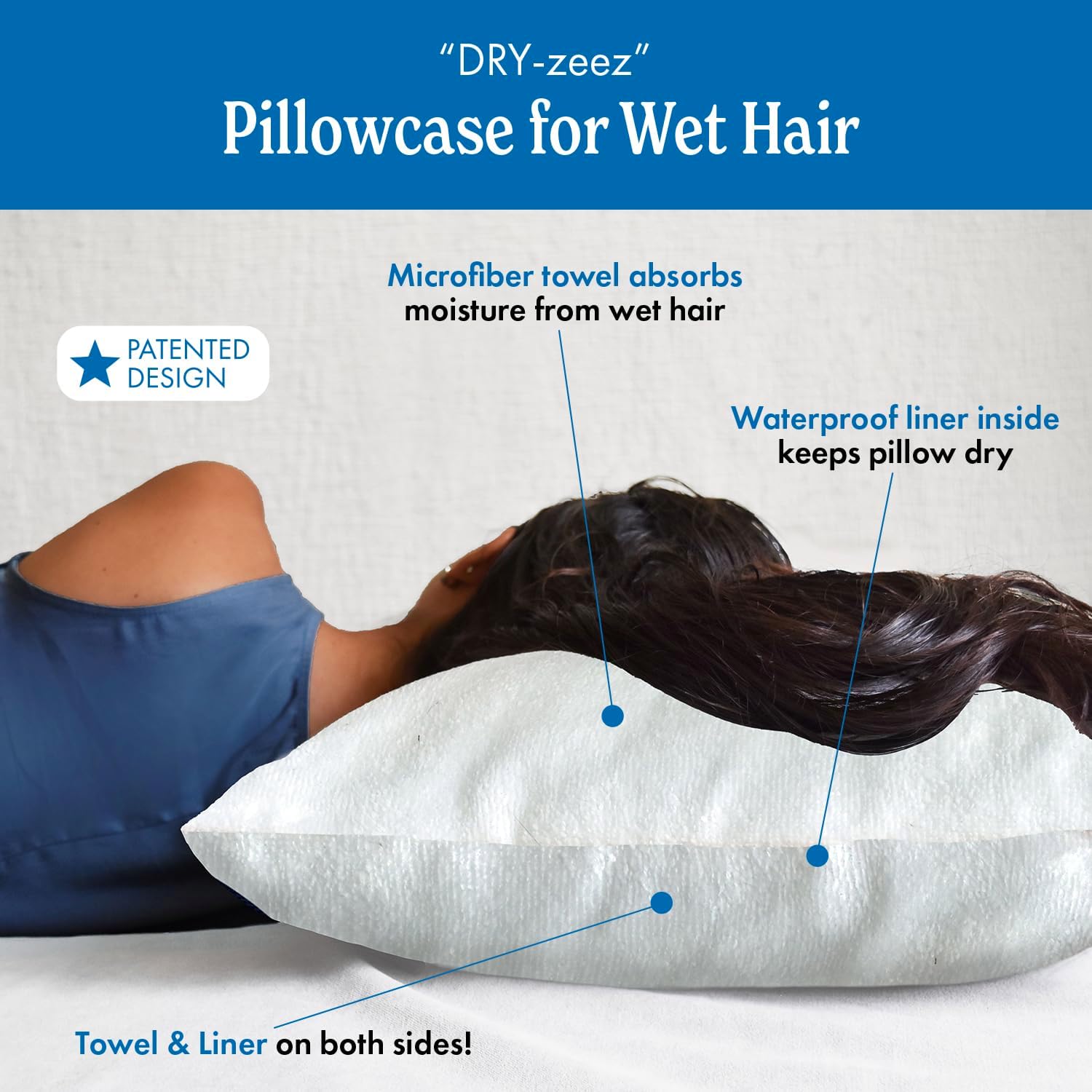 DryZzz Waterproof Pillow Covers | Double Sided Towel Pillowcase for Wet & Dry Hair | Waterproof Pillow Protector Cooling Case 35"x19" White…