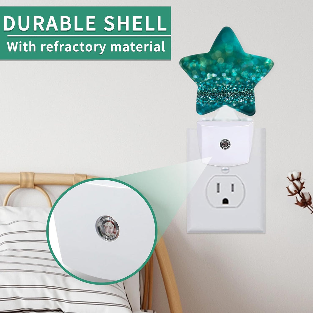 Star Night Light with Dusk to Dawn Sensor, Green Glittering Plug in Night Light for Kids Bedroom Nursery, Soft Warm Glow Lamp for Hallway…