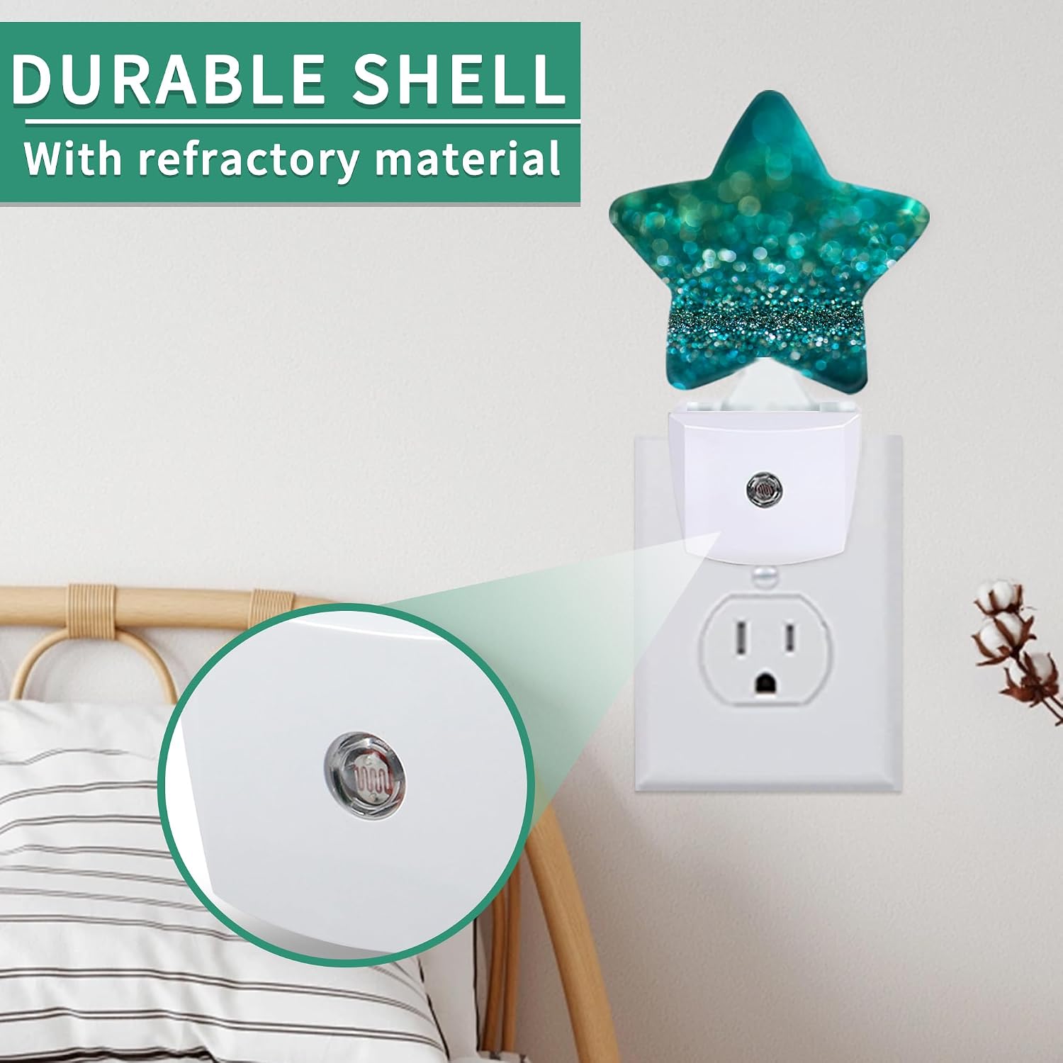 Star Night Light with Dusk to Dawn Sensor, Green Glittering Plug in Night Light for Kids Bedroom Nursery, Soft Warm Glow Lamp for Hallway…