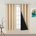 Yakamok Beige 100% Blackout Curtains for Bedroom with Black Liner, 2 Thick Layers Full Room Darkening Thermal Insulated Noise Reducing Grom…
