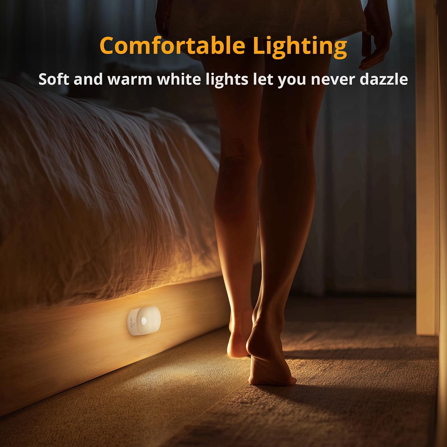 Lyridz Rechargeable Battery Night Light with Motion Sensor, Portable Mini Warm White LED Stick-on Closet Light, Adjustable Brightness for B…