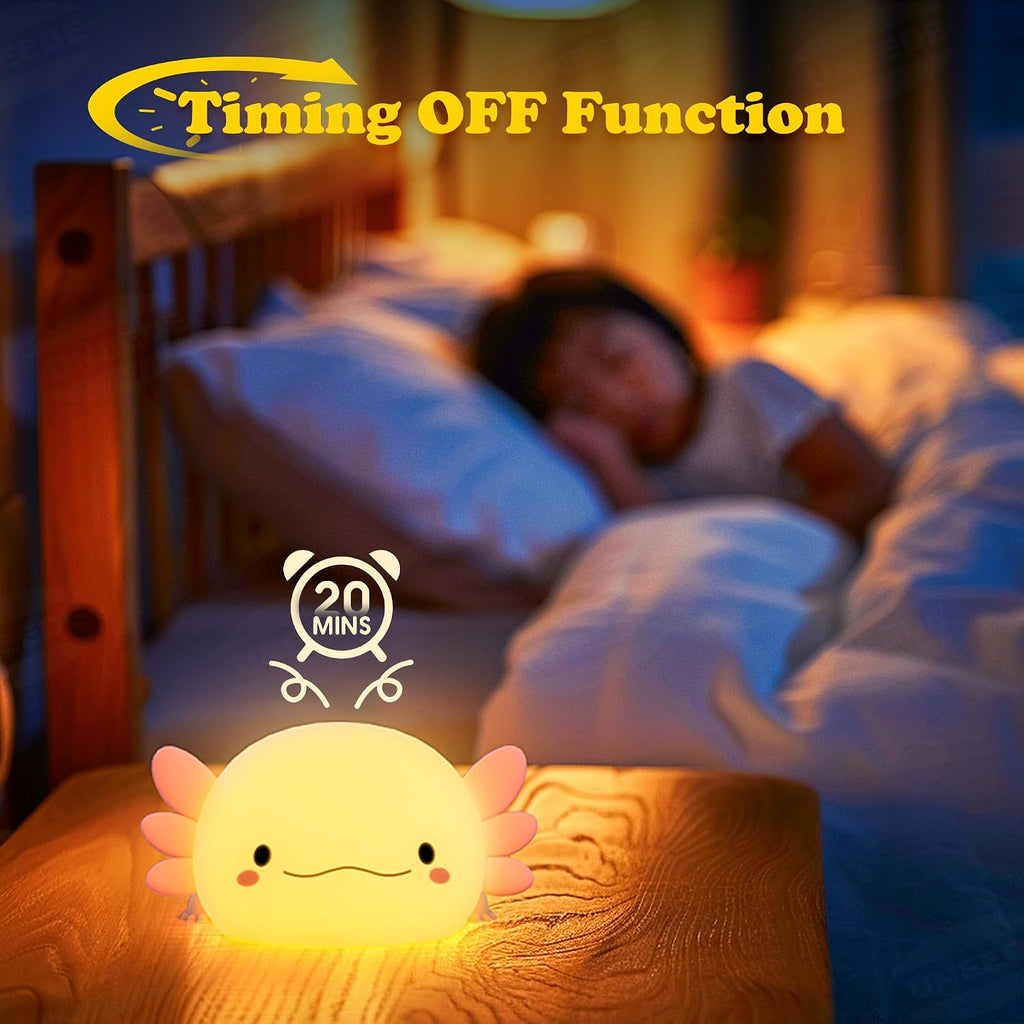 UNEEDE Axolotl Night Light for Kids, Animal Silicone Nursery Night Lamp, Rechargeable Table Lamp Bedside Lamp, Cute Room Decor Night…