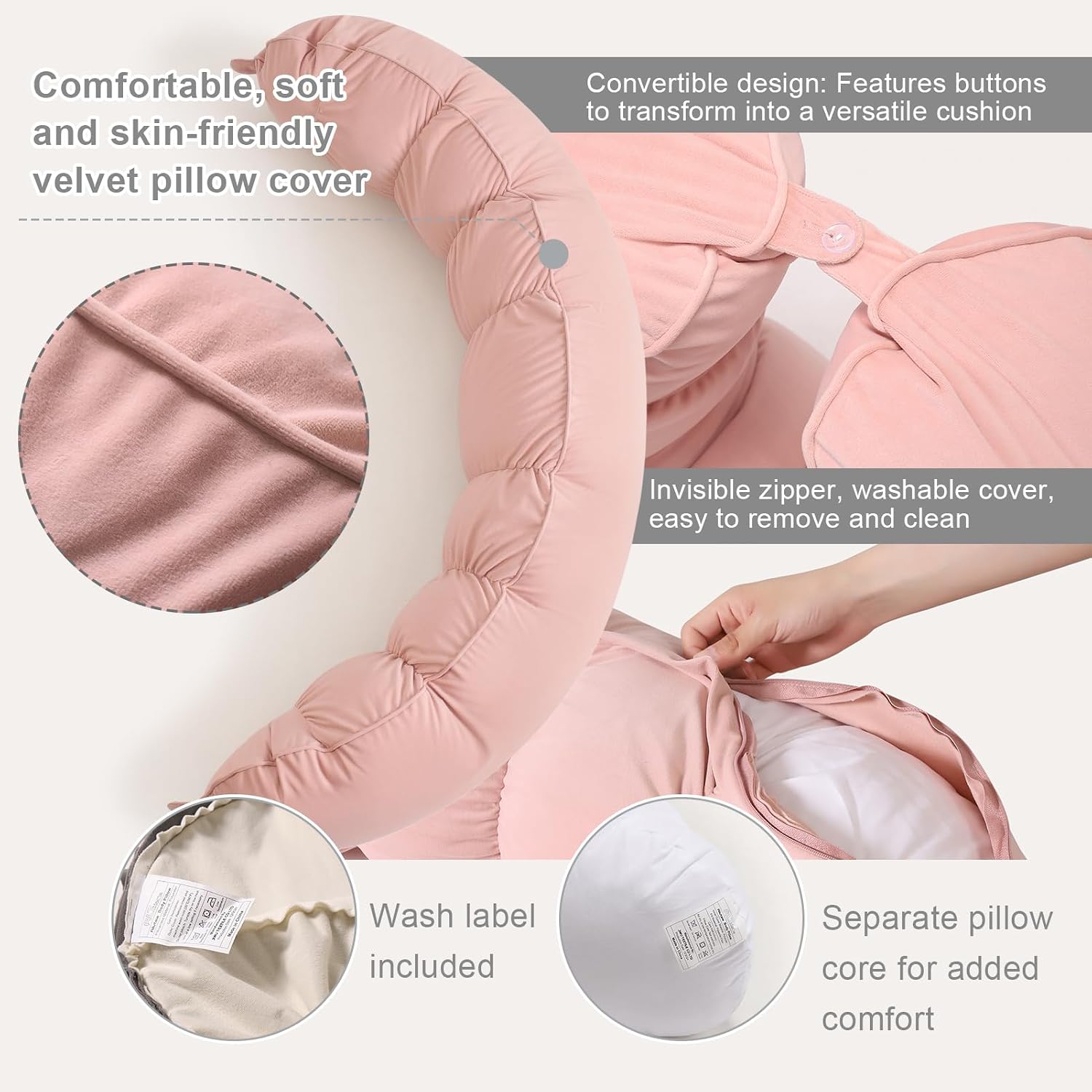 Peallow(Pat. Pend) – Long Round Body Pillow for Adults, Bolster Pillow for Sleeping, Soft and Supportive Pillow for Sleeping & Lumbar…