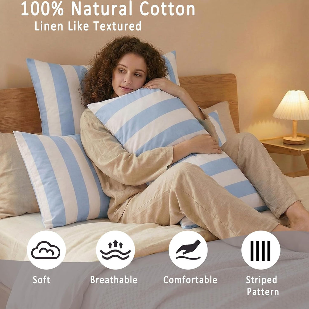 Merryword Standard Size Pillowcases, 100% Cotton Pillow Cases, Blue and White Striped Pillowcases, Soft Breathable Wide Stripe Pillow Cover…