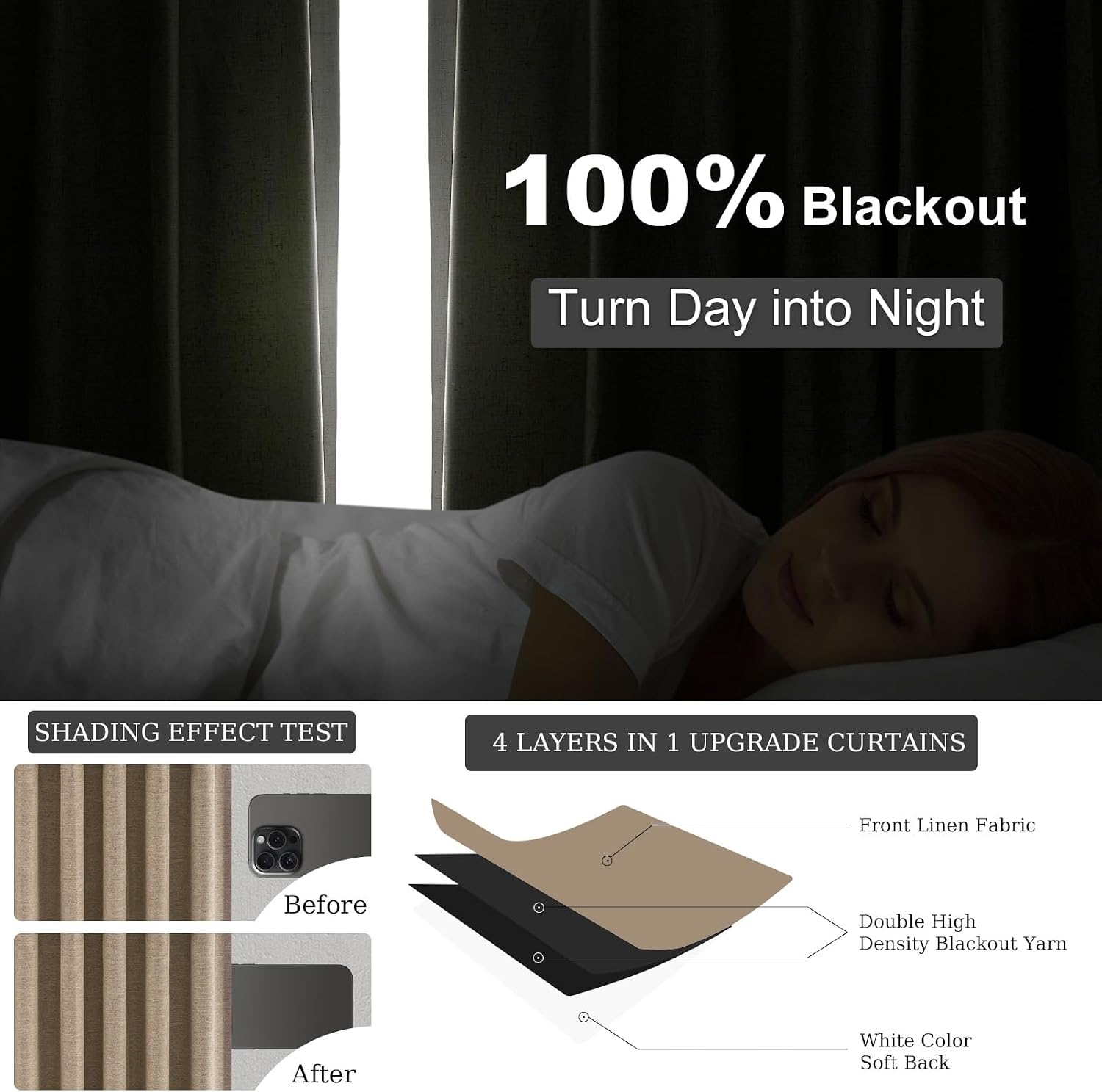 Topfinel 94 Inches Long Taupe Flax Custom Blackout Linen Curtains, Viral Ivory Pinch Pleated Noise Cancelling Curtains with Pin Hooks for T…