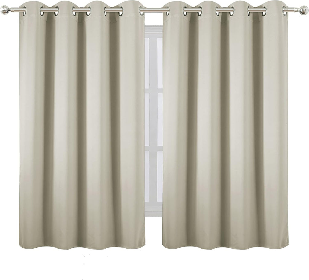 Lemomo Light Beige Blackout Curtains/52 x 45 Inch Length Kids Curtains/Set of 2 Panels Grommet Bedroom Curtains for Living Room 45 Inch sil…