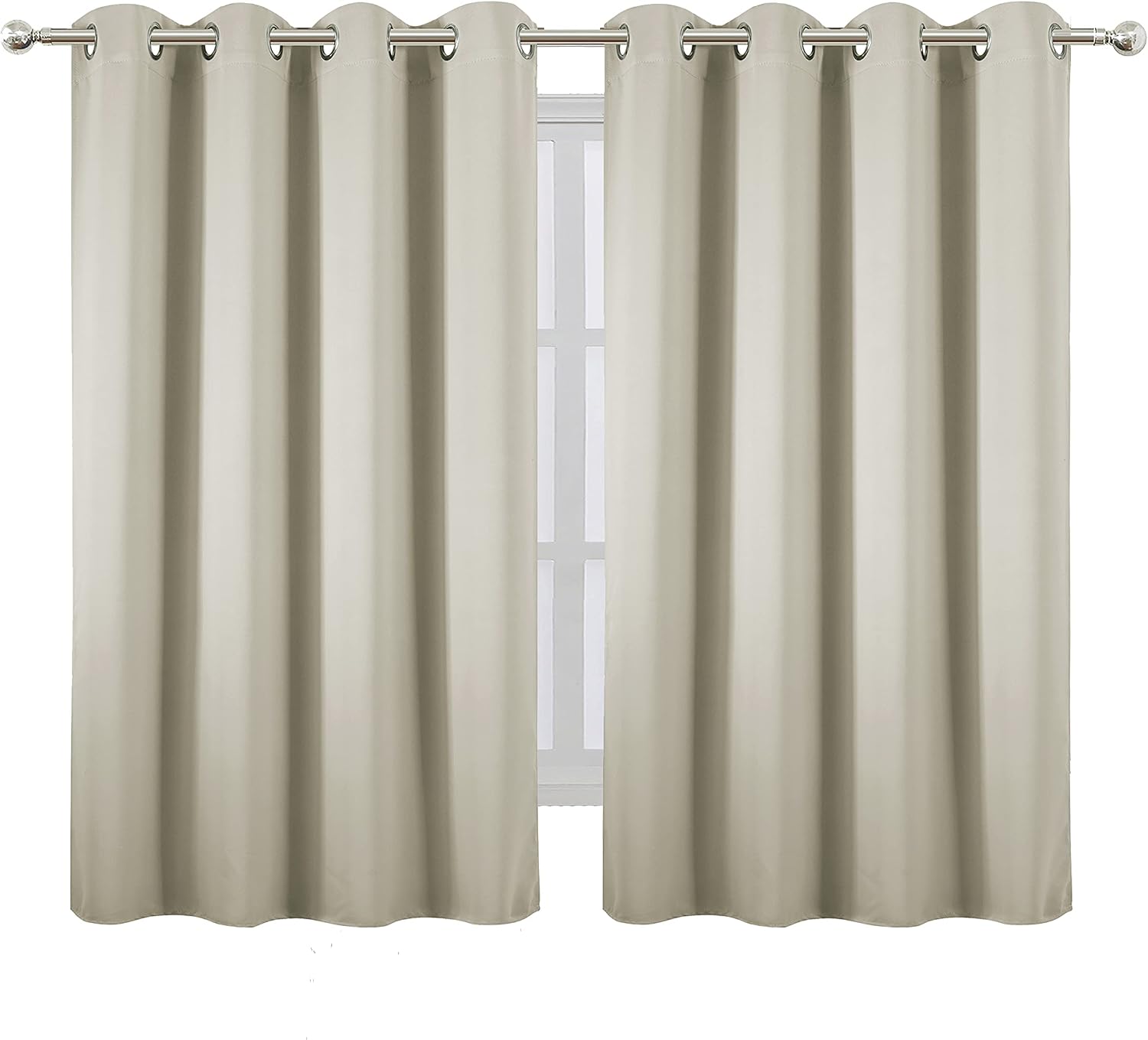 Lemomo Light Beige Thermal Blackout Curtains/52 x 54 Inch/Set of 2 Panels Room Darkening Curtains for Bedroom 54 Inch silver