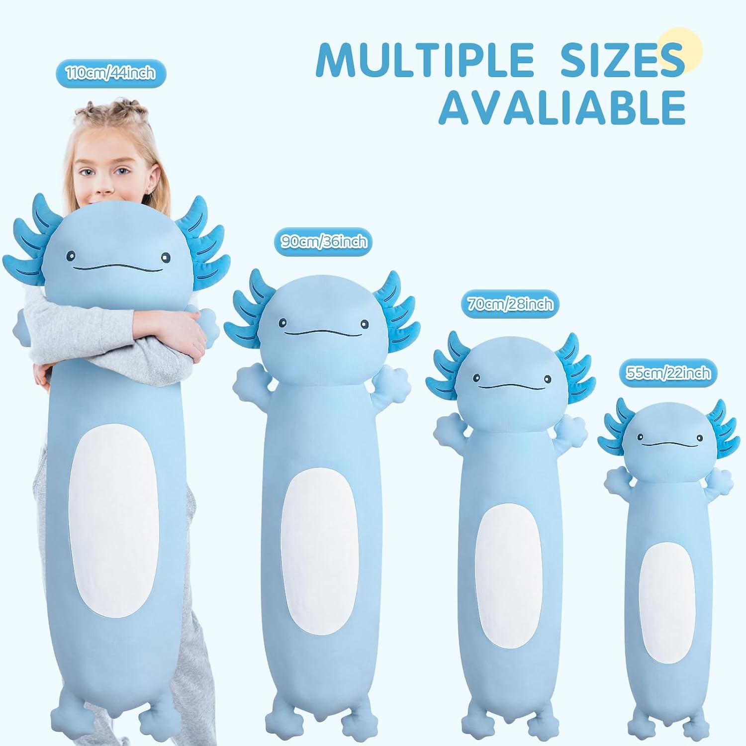 Dalmao 44 inch Cute Giant Blue Axolotl Plush Soft Body Pillow, Large Axolotl Stuffed Animals Toy, Squishy Plushies Gifts for Kids Boys…