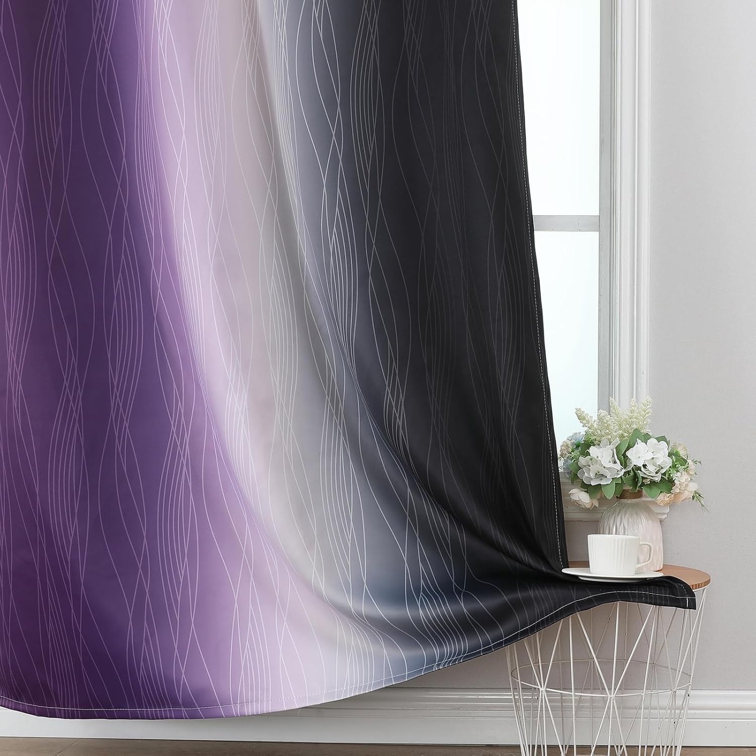 Estelartextiler Estelar Textiler Purple and Black Blackout Curtains for Living Room, Full Room Darkening Grommet Ombre Curtains for Bedroom…