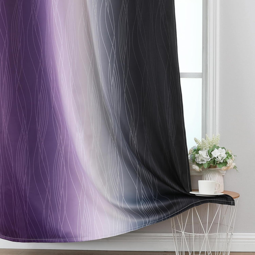 Estelartextiler Estelar Textiler Black and Purple Ombre Blackout Curtains for Bedroom, Full Room Darkening Grommet Curtains for Living Room…