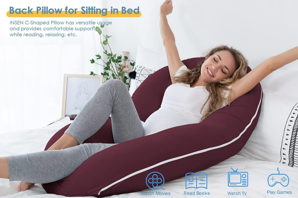 INSEN Pregnancy Pillow, Maternity Body Pillow with Velvet Cover, C Shaped for Side Sleeping, Dark Purple