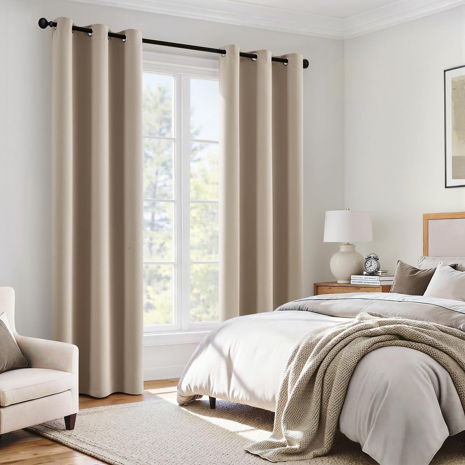 Miulee Taupe 100% Blackout Curtains for Bedroom 84 Inch Long, 2 Thick Layers Thermal Insulated Black Out Window Curtains with Black Liner,…