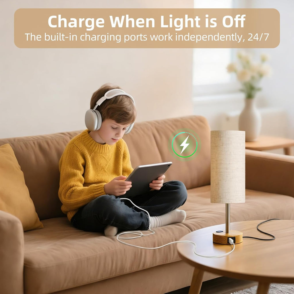 Fitfull Table Lamp for Nightstand, High-Sensitivity Touch, 3-Level Dimmable Bedside Lamp with AC Outlet | USB | and USB-C, Ideal Nig…