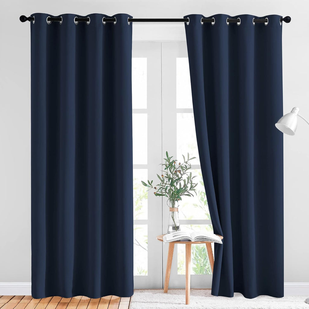Nicetown Blackout Navy Blue Curtains for Bedroom - Window Treatment Energy Saving Thermal Insulated Solid Grommet Room Darkening Drapes for…