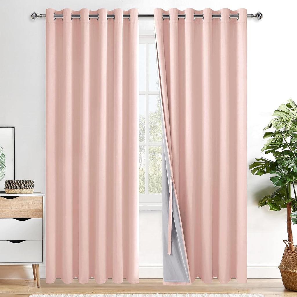 Xwzo 100% Blackout Curtains 2 Panels with Tiebacks- Exra Wide Thermal Insulating and Full Light Blocking Window Curtains with Black Liner f…