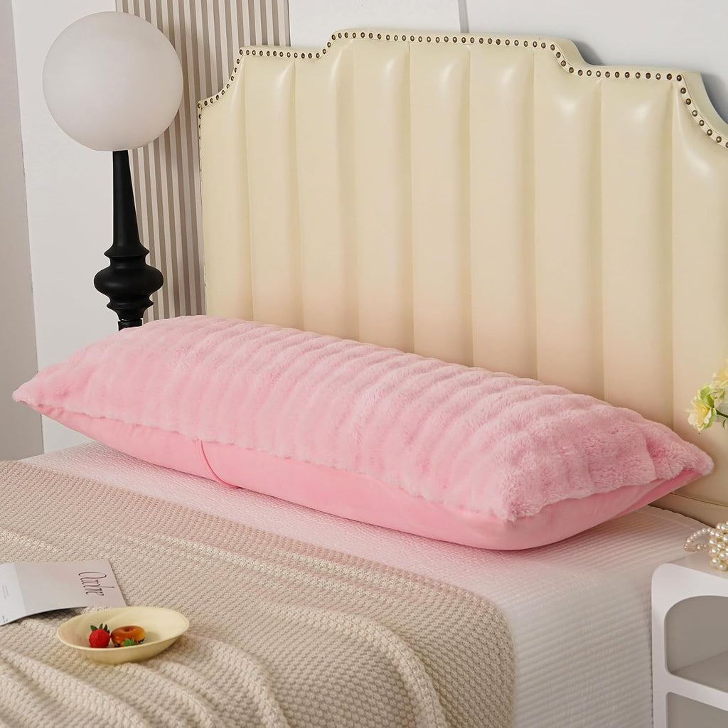 Uhamho Fluffy Faux Fur Body Pillowcase, Luxury Bubble Waffle Carved Plush Long Size 21"x54" Body Pillow Cover for Adults and Children Soft…