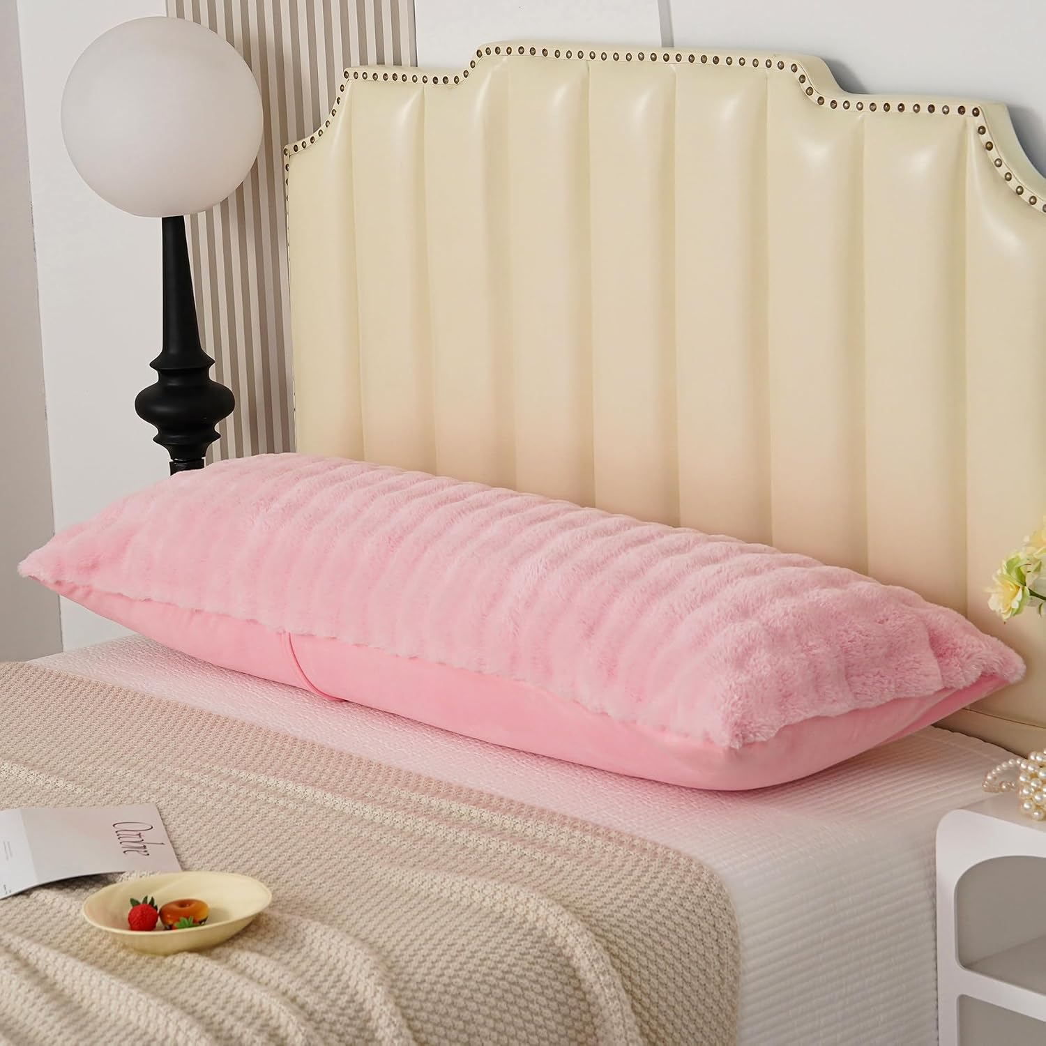 Uhamho Fluffy Faux Fur Body Pillowcase, Luxury Bubble Waffle Carved Plush Long Size 21"x54" Body Pillow Cover for Adults and Children Soft…