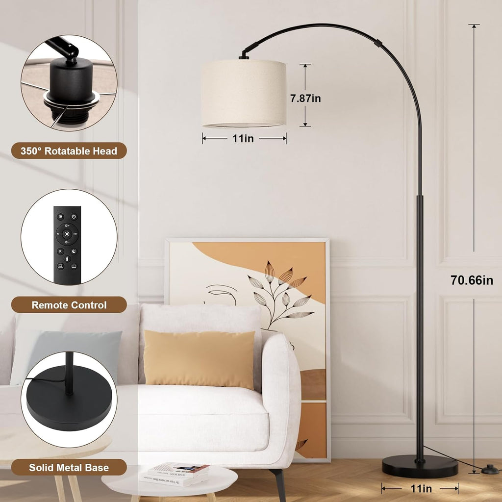 Ambimall 70 Dimmable Arc Floor Lamp with Remote, Color Temperatures and Brightness Adjustable, Arched Floor Lamp with Rotating Head, Over…