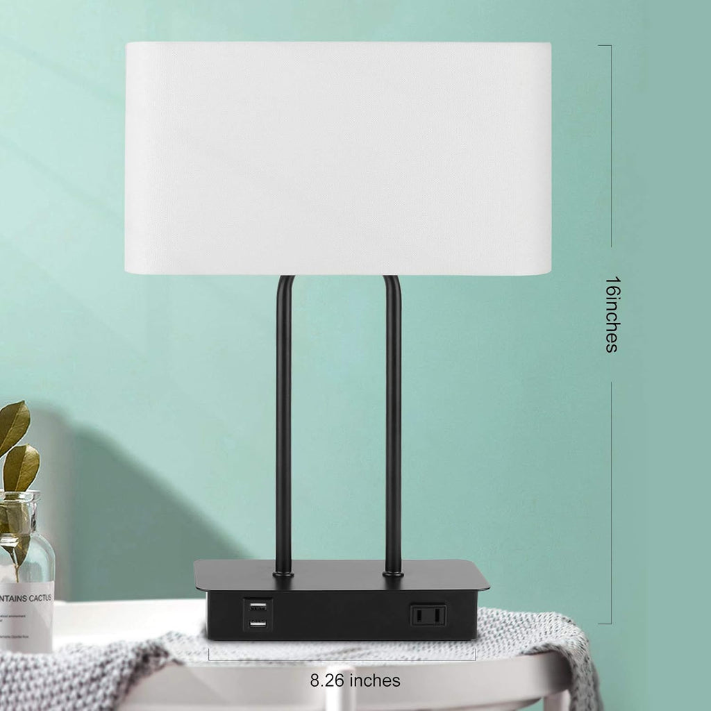 Bedside Touch Control Table Lamp with Dual USB Charging Ports 1 AC Outlet, 3 Way Dimmable Modern Nightstand Lamp with White Fabric Shade…