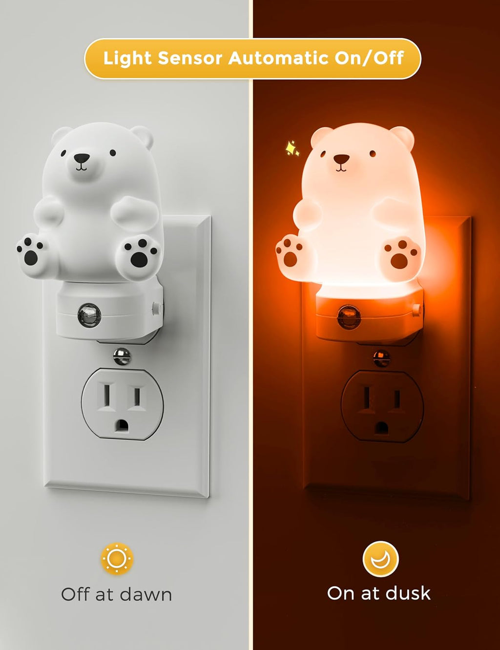 L LOHAS LED Night Light for Kids, 3D Cute Bear Night Light Plug in, Dusk to Dawn Nursery Night Lights, RGB+Soft White 3000K, 3 Lighting…