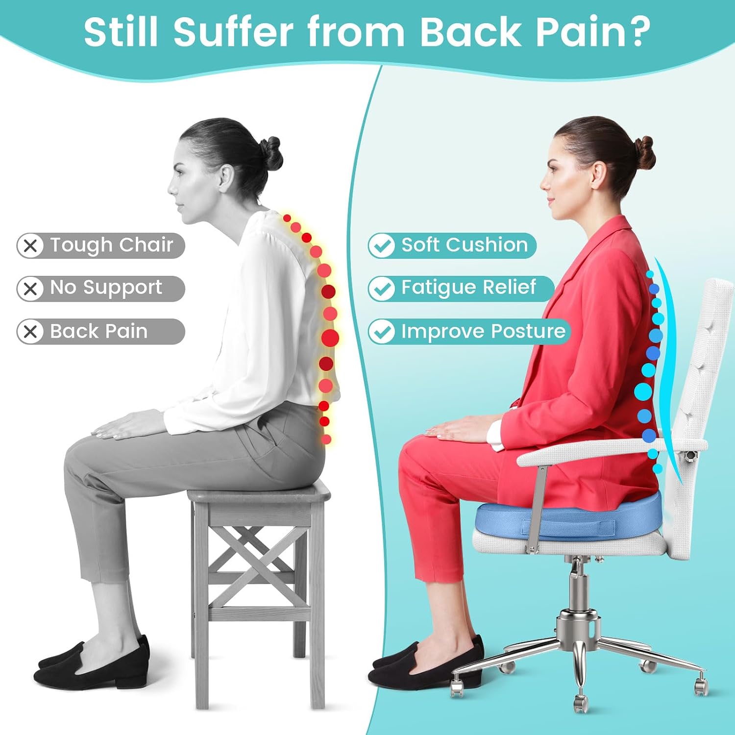 CushZone Office Chair Seat Cushion, Cooling Gel Enhanced Memory Foam Cushion for Long Sitting - Back, Sciatica, Coccyx, Tailbone Pillow - f…