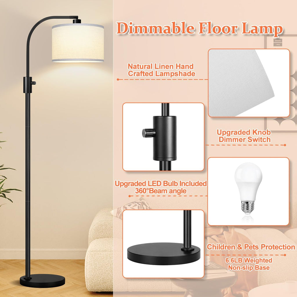 Nintiue Upgraded Modern Arc Dimmable Tall Standing Floor Lamp with White Shade, 1200 Lumens LED Bulb Included, for Living & Reading Room…