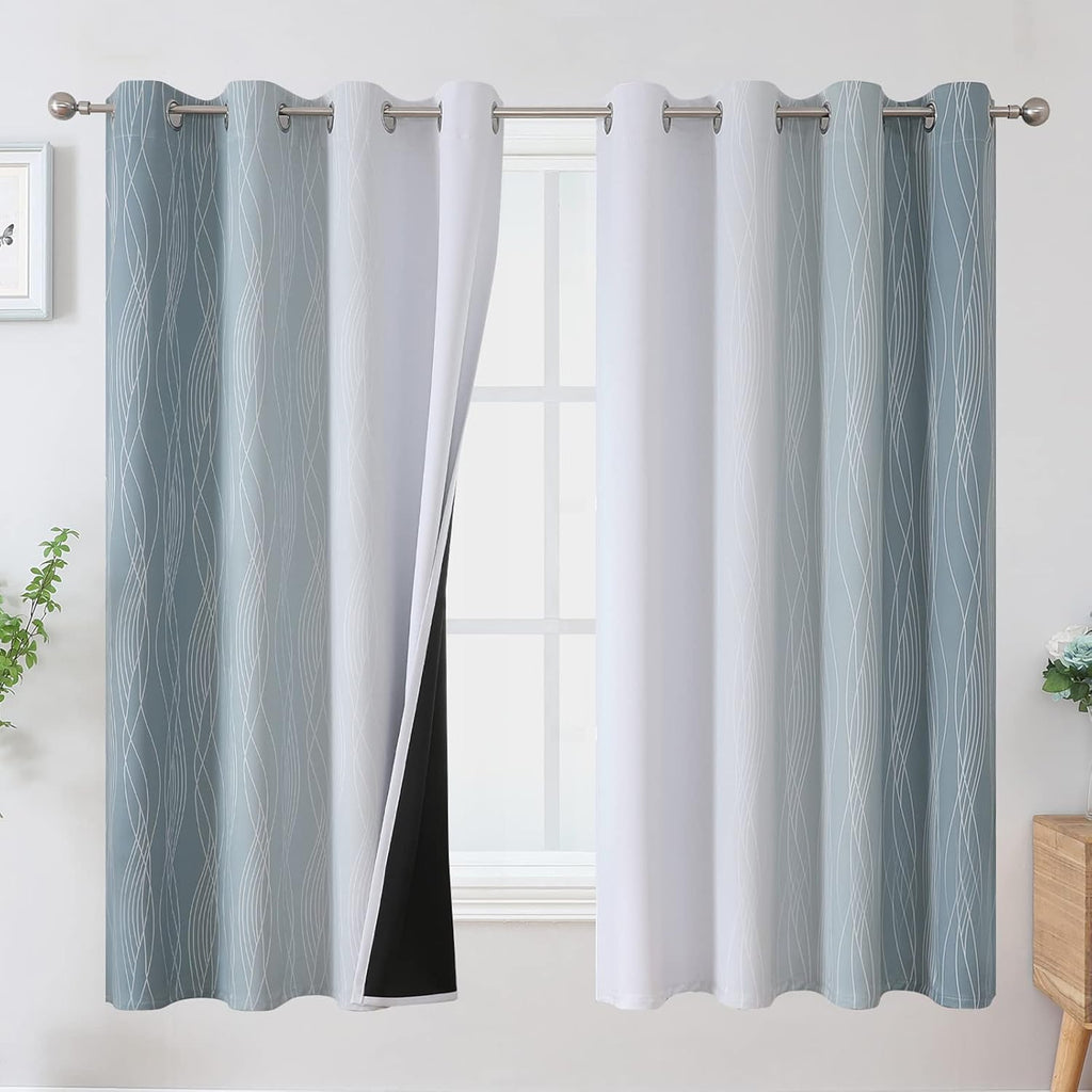 Estelartextiler Estelar Textiler Stone Blue and Greyish White Blackout Curtains 63 Inch Length 2 Panels Set, Room Darkening Grommet Ombre C…