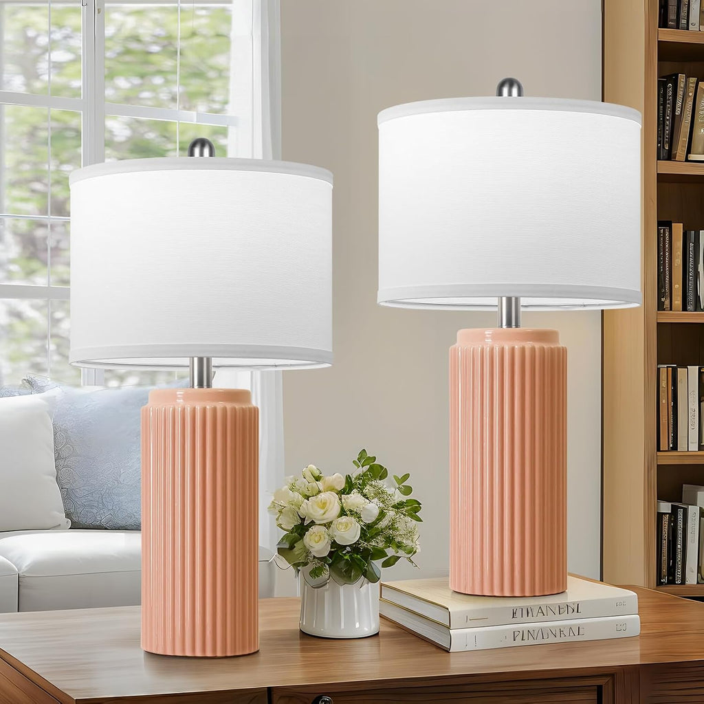 Tobusa 23.5’’ Orange Table Lamps for Bedroom Set of 2, Modern Ceramic Nightstand Lamps for Living Room, Retro Lamps with White Shade Set fo…