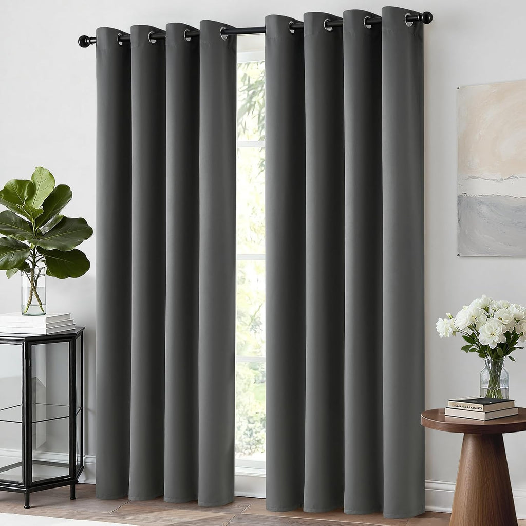 Yakamok Thermal Insulated Solid Grommet Light Blocking Blackout Curtains for Living Room, Room Darkening Blackout Drapes for Bedroom(Dark…