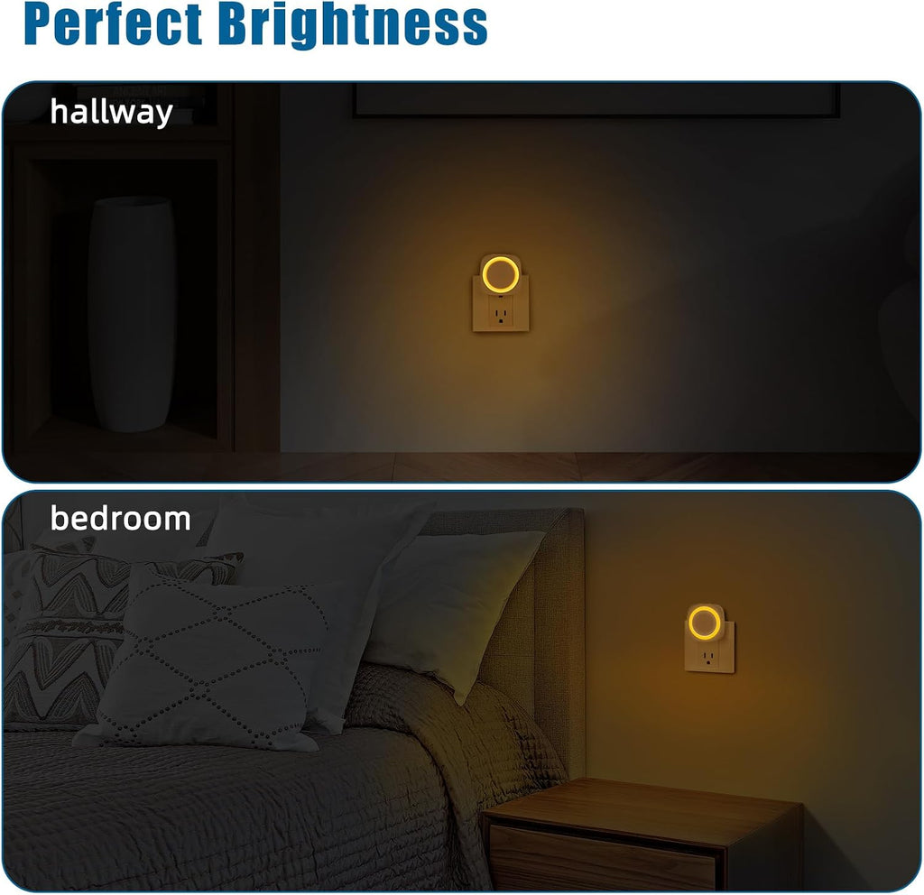 Amber Night Lights Plug into Wall, 4 Packs Dimmable Night Light with Dust to Dawn Sensor, Automatically Turn on and Off, Gentle Glow…