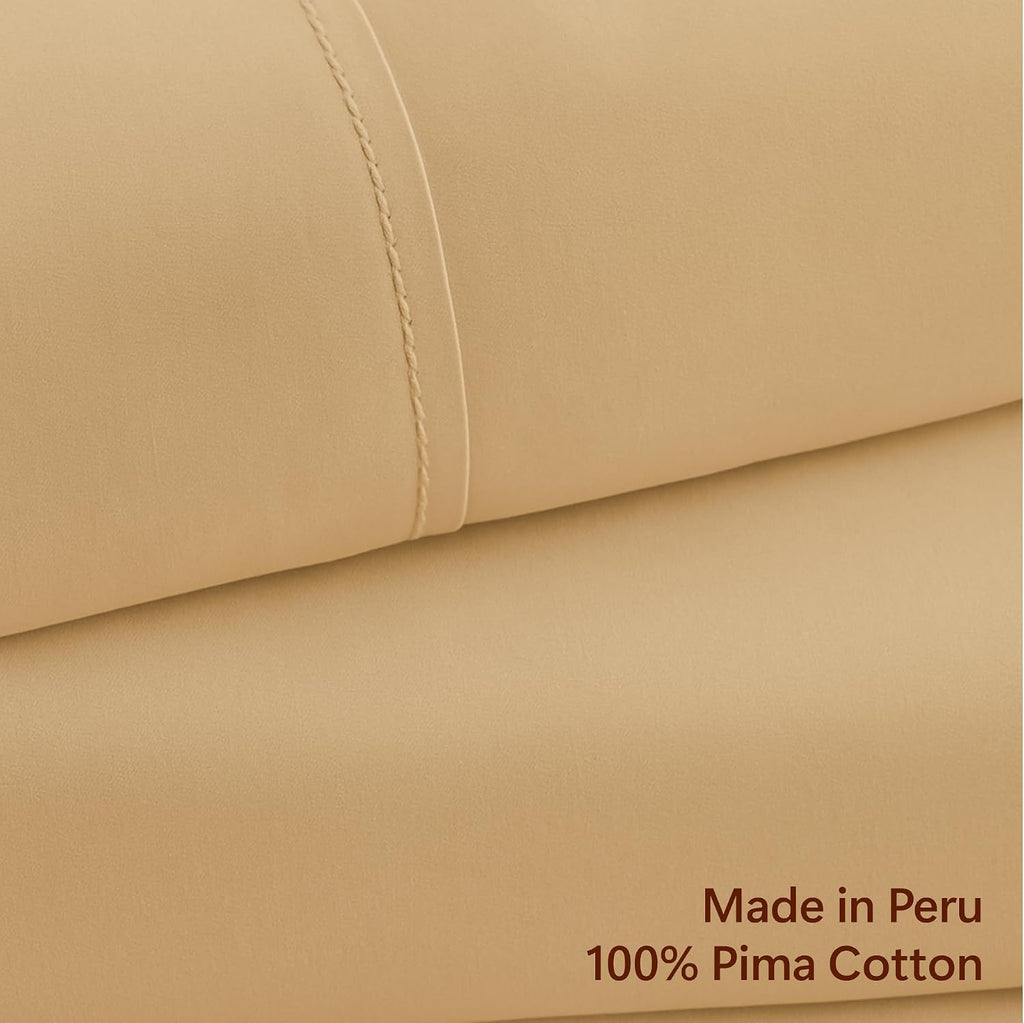 Perupima Peru Pima 415 Thread Count Percal Twin XL Sheet Set - 100% Peruvian Pima Cotton, 3 Piece (Flat, Fitted, 1 Pillowcase) - Cooling, C…