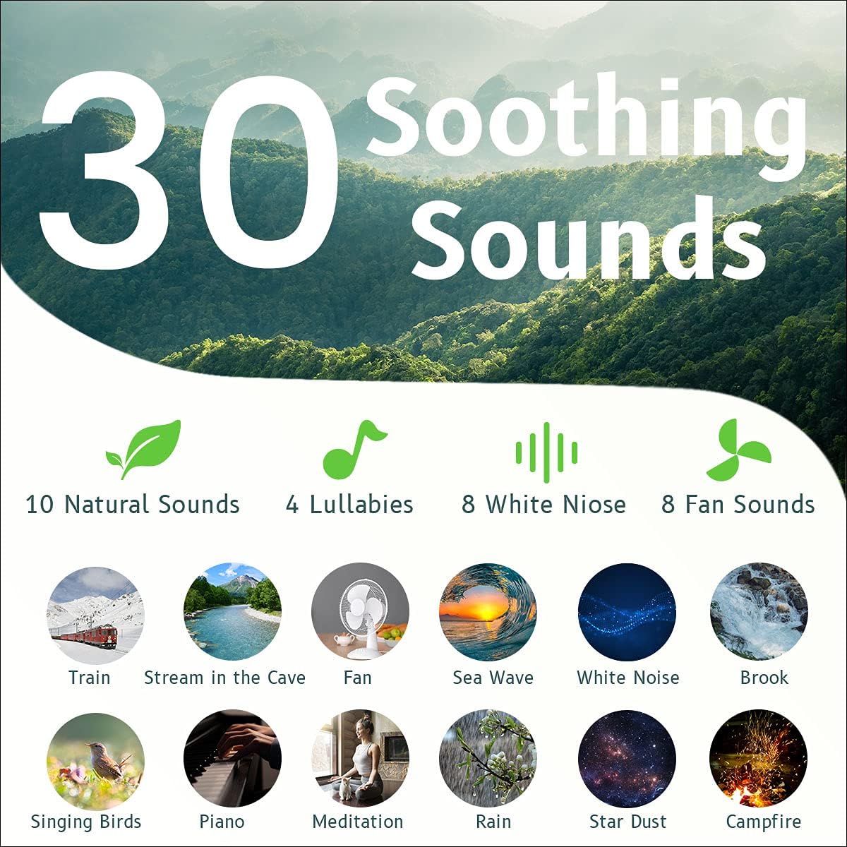 Easysleep Sound White Noise Machine with 25 Soothing Sounds and Night Lights with Memory Function 32 Levels of Volume and 5 Sleep Timer Pow…