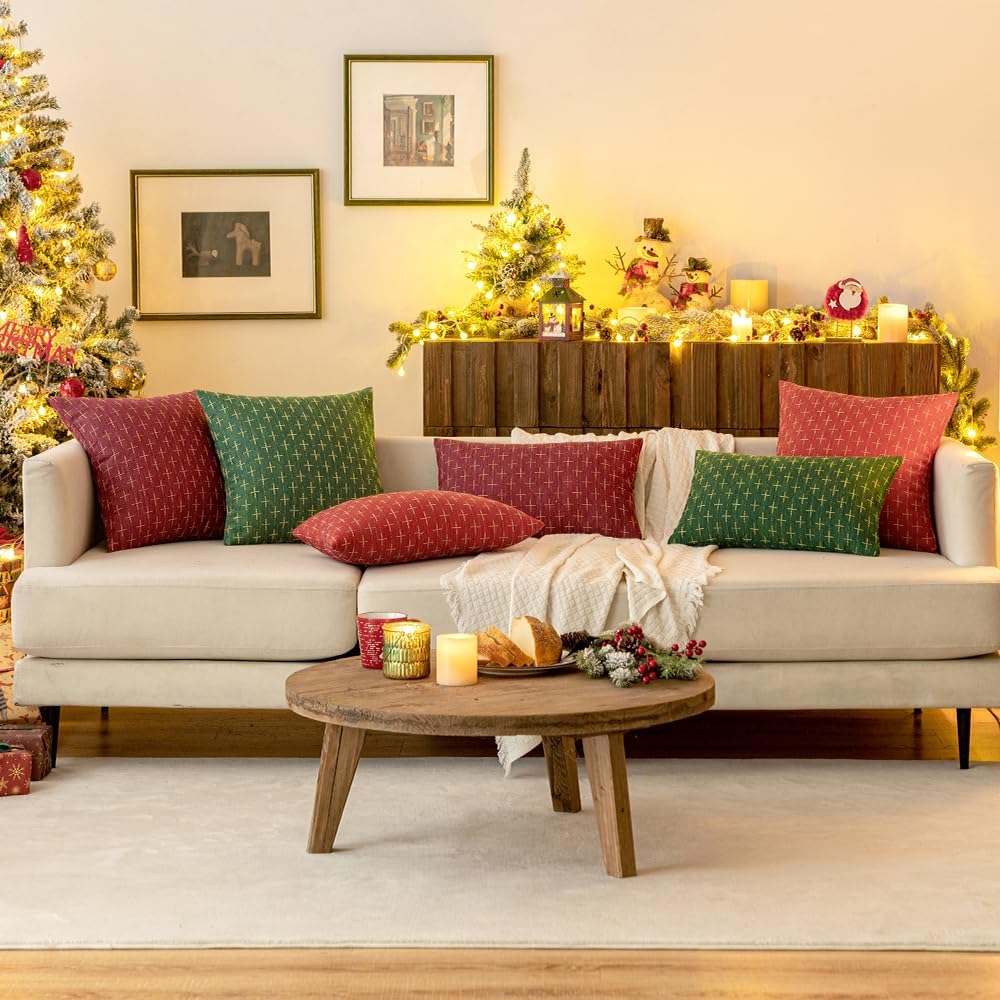 MIULEE Pack of 2 Christmas Decorative Burlap Linen Throw Pillow Covers Modern Farmhouse Pillowcase Rustic Woven Textured Cushion Cover…