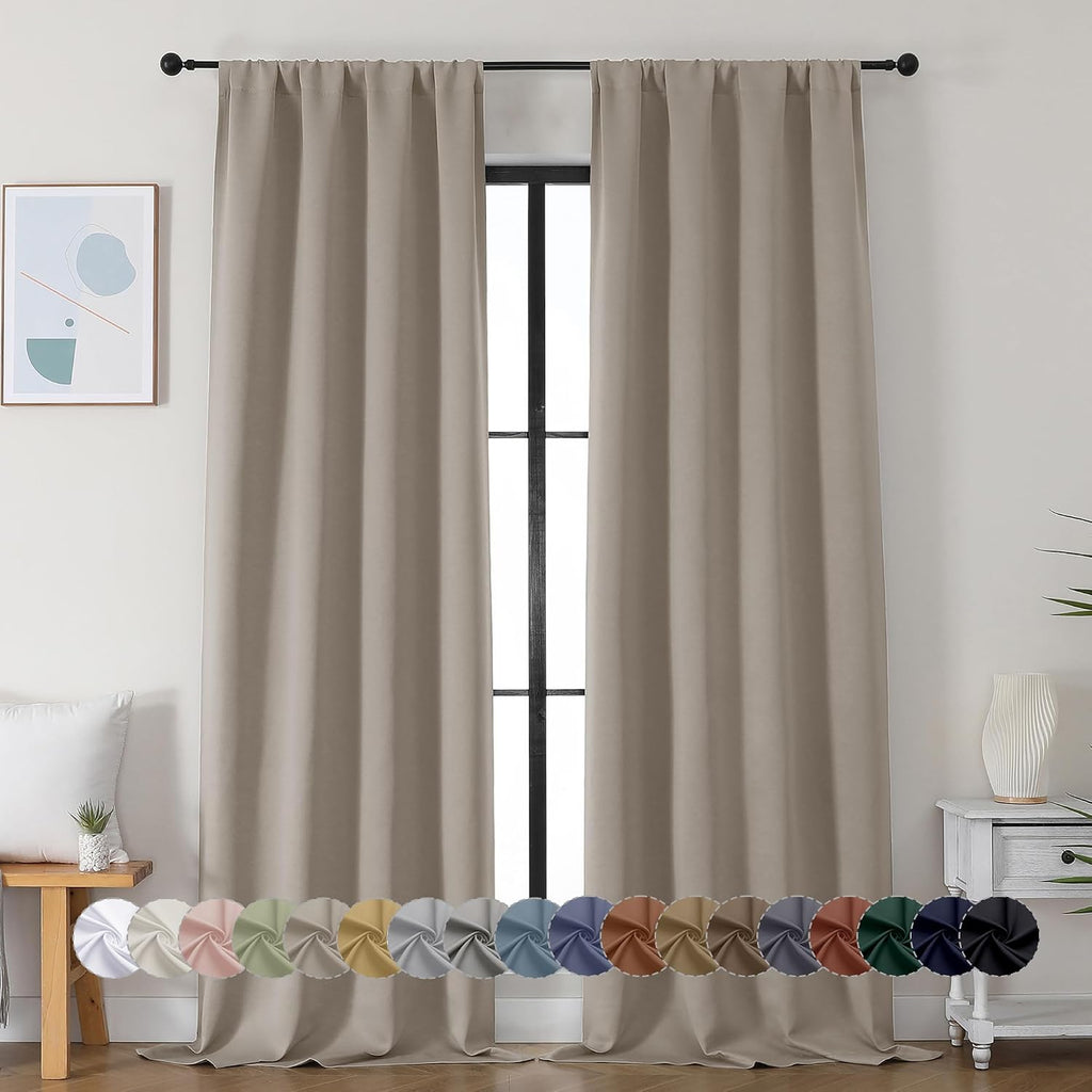 Simplebrand Ava Stone Blackout Curtains for Bedroom 96 Inches Long 2 Panels, Solid Thermal Insulated, Energy Saving Living Room Window Trea…